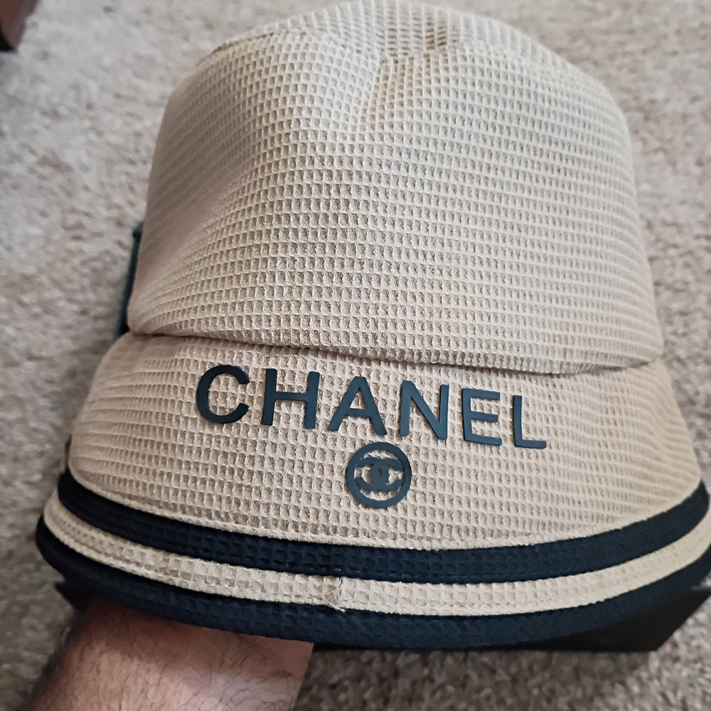 CHANEL Beige and Black Bucket Hat